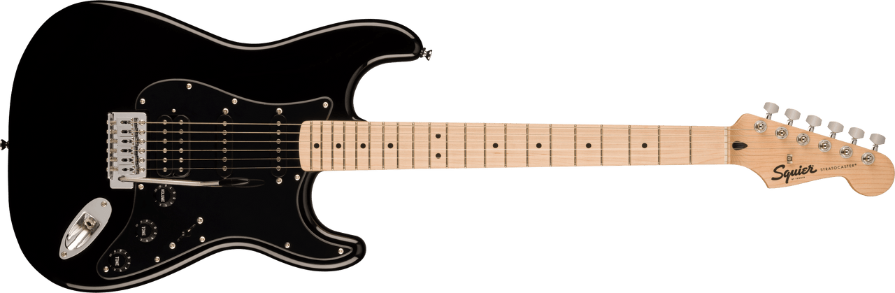 Squier Sonic Stratocaster HSS, Maple Fingerboard, Black Pickguard, Black