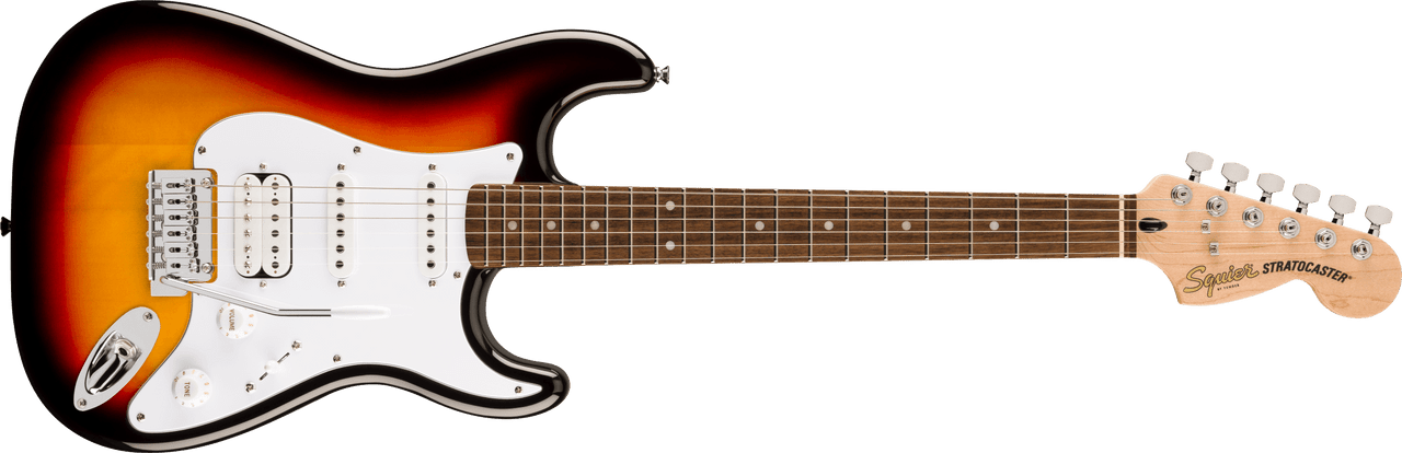 Squier Affinity Series Stratocaster Junior HSS, Laurel Fingerboard, White Pickguard, 3-Color Sunburst