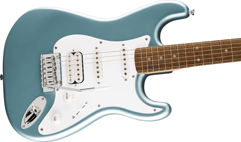 Squier Affinity Series Stratocaster Junior HSS, Laurel Fingerboard, White Pickguard, Ice Blue Metallic
