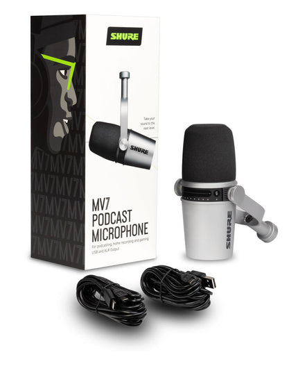 Shure MV7-K Podcast Microphone. Silver