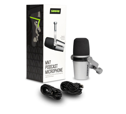 Shure MV7-K Podcast Microphone. Silver