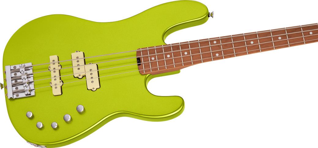 Charvel Pro-Mod San Dimas Bass PJ IV, Caramelized Maple Fingerboard, Lime Green Metallic