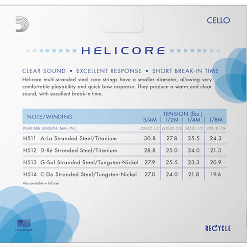 D'ADDARIO H5123/4M-B10 D'Addario Helicore Cello Single D String, 3/4 Scale, Medium Tension, Bulk 10-Pack