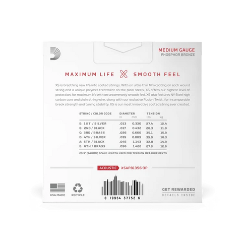 D'ADDARIO XSAPB1356 13-56 Medium, XS Phosphor Bronze Coated Acoustic Guitar Strings